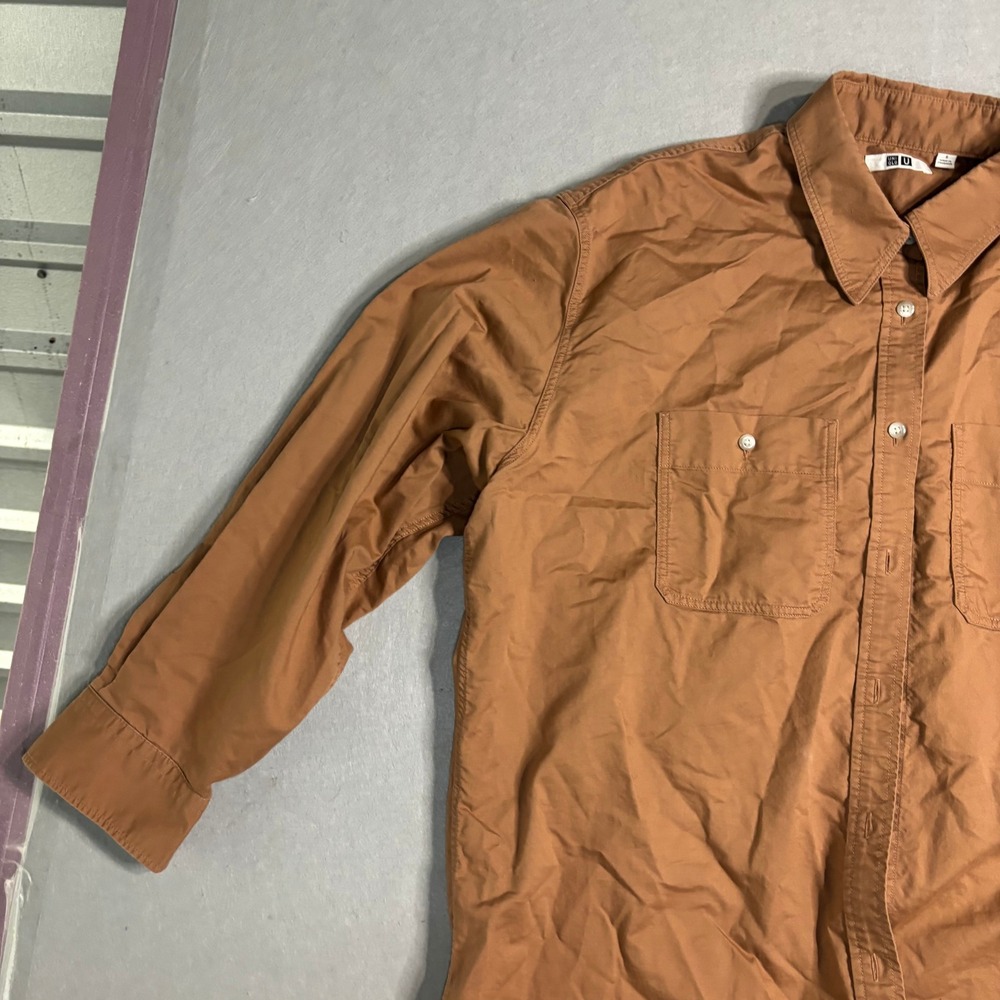 Uniqlo Men's Brown 100% Cotton Button-Up Shirt S Dual Chest Pockets - Picture 8 of 16